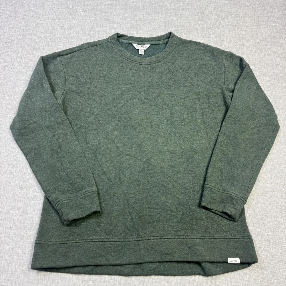 Orvis Sweatshirt Pullover Mens XS Green Crew Neck‎ Fleece Stretch Long Sleeve